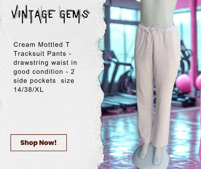 Tracksuit pants in mottled cream 100% cotton size 38 by EARTHADDICT. Side pockets. Drawstring waist.