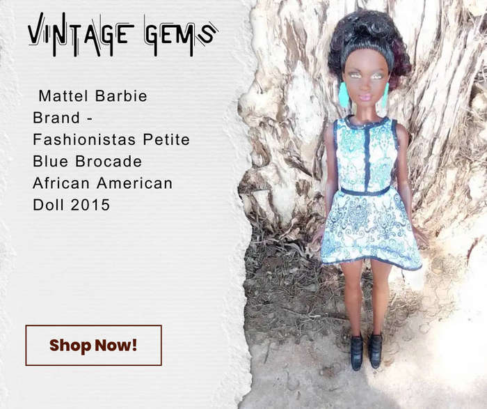 Mattel Barbie Brand - Fashionistas Petite Blue Brocade African American Doll 2015