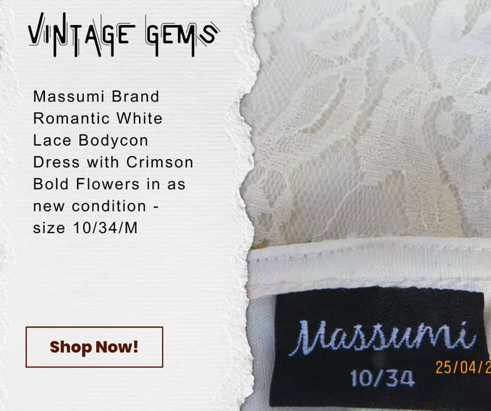 Massumi Brand - White stretch polyester lace with bold crimson flowers bodycon dress.