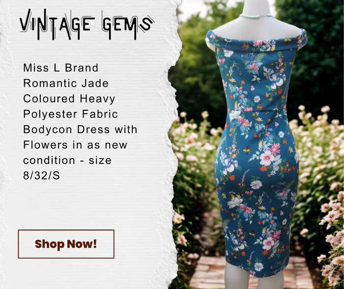 MISS L Brand - dark jade heavy stretch polyester stretch bodycon dress with floral pattern.