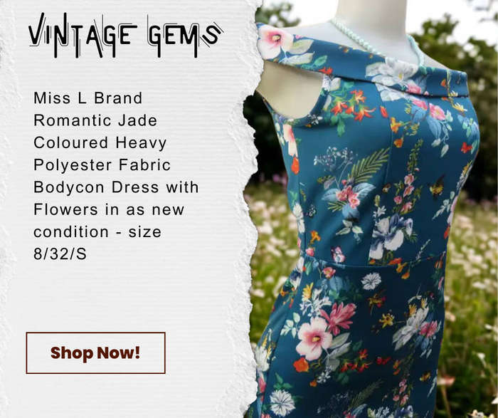 MISS L Brand - dark jade heavy stretch polyester stretch bodycon dress with floral pattern.