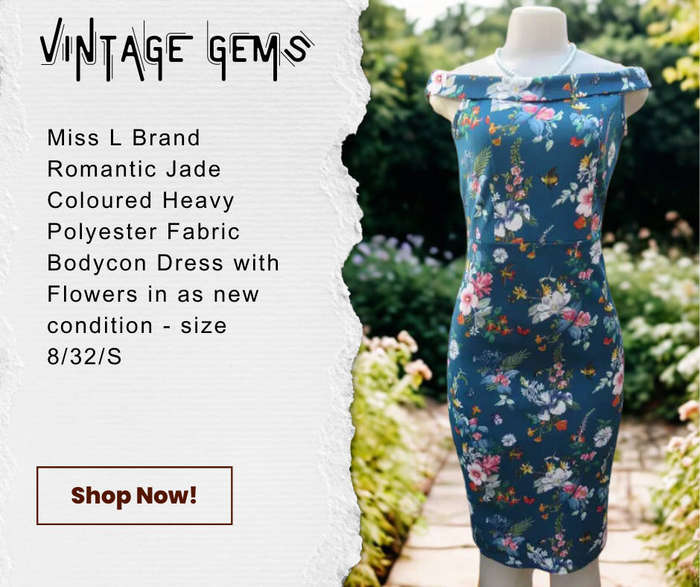 MISS L Brand - dark jade heavy stretch polyester stretch bodycon dress with floral pattern.