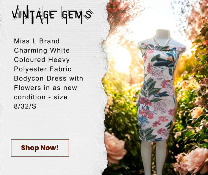 Miss L Brand - Classics white heavy polyester bodycon dress with crimson-jade floral pattern