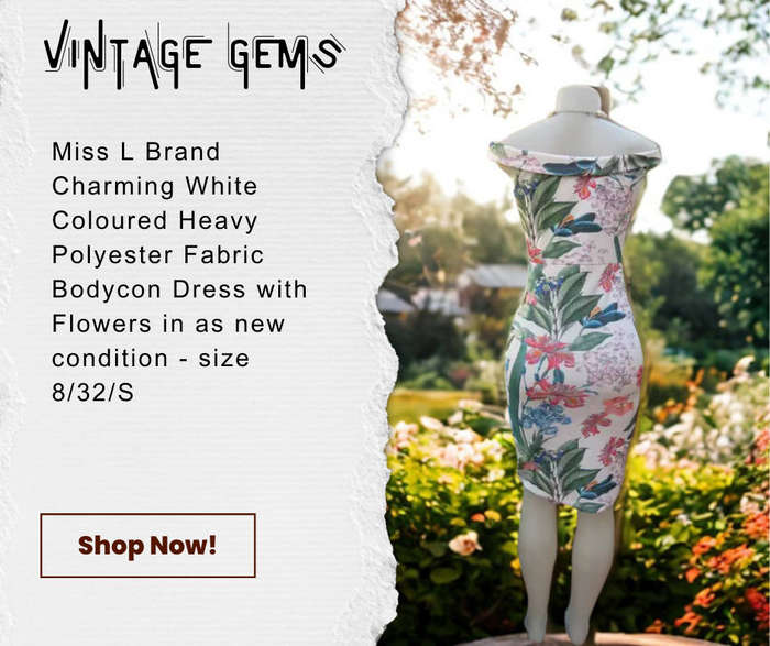 Miss L Brand - Classics white heavy polyester bodycon dress with crimson-jade floral pattern