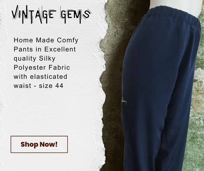 COMFY NAVY SILKY POLYESTER HOME MADE PANTS WITH ELASTICATED WAIST