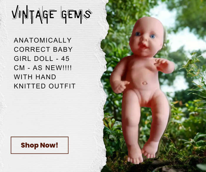 ANATOMICALLY CORRECT BABY GIRL DOLL - 45 CM - AS NEW!!!! WITH HAND KNITTED OUTFIT