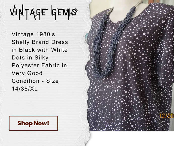 Vintage Black textured silky polyester with white dots dress -Double frills at bottom-band.