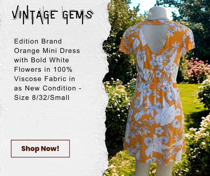 Edition Brand - Mini Orange with White Flowers Dress in 100% Viscose
