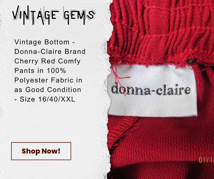 VINTAGE BOTTOM - DONNA-CLAIRE BRAND - CHERRY RED 1005% POLYESTER LOOSE FIT COMFY PANTS