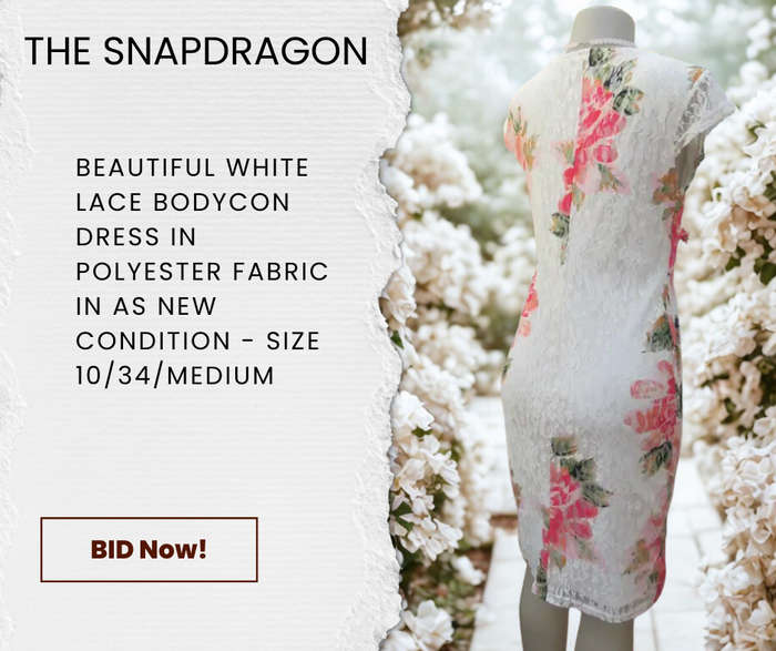 MUSSUMIN BRAND WHITE STRETCH POLYSTER BOLD CRIMSOM FLOWER BODYCON DRESS