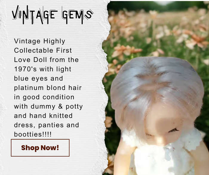 VINTAGE HIGHLY COLLECTABLE FIRST LOVE DOLL 45CM WITH HANDKNITTED OUTFIT AND ORIGINAL DUMMY + POTTY!!