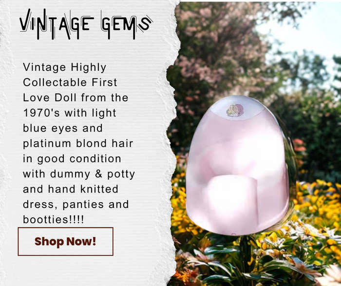 VINTAGE HIGHLY COLLECTABLE FIRST LOVE DOLL 45CM WITH HANDKNITTED OUTFIT AND ORIGINAL DUMMY + POTTY!!