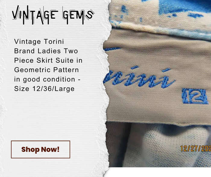 Vintage 1980's Tonini Brand - Blue & Turquoise Geometric Pattern 2 Piece Skirt Suite