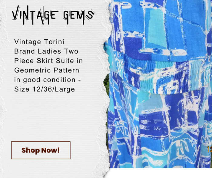 Vintage 1980's Tonini Brand - Blue & Turquoise Geometric Pattern 2 Piece Skirt Suite
