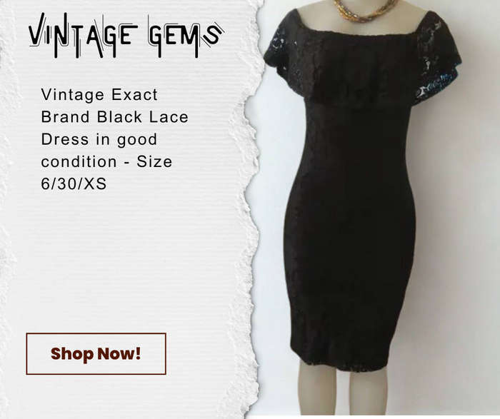 Vintage Exact Brand - Black Lace Dress Fully Lined
