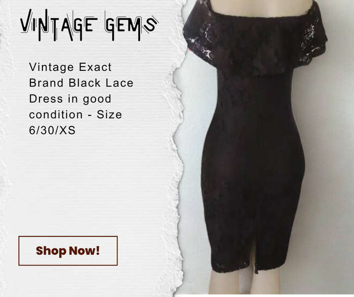 Vintage Exact Brand - Black Lace Dress Fully Lined