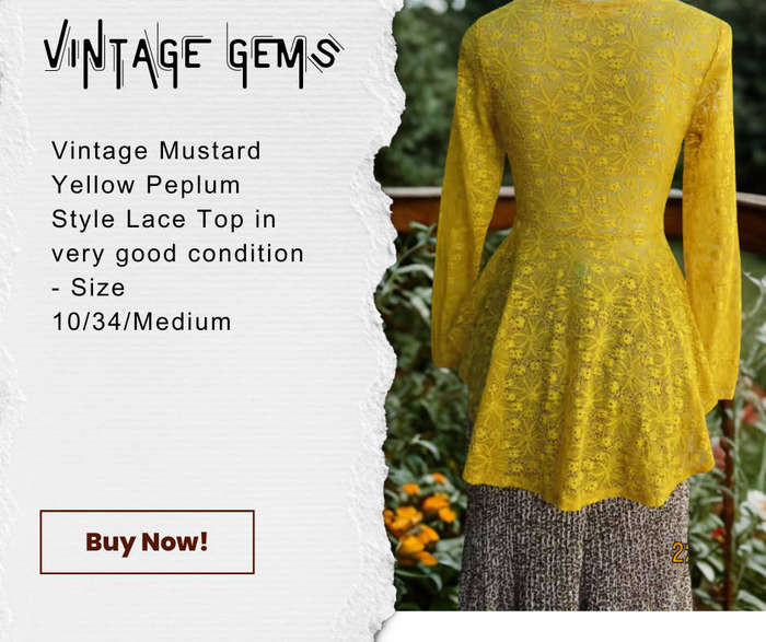 VINTAGE NEW FEELING BRAND SUNSHINE YELLOW LACE PEPLUM TOP WITH LONG SLEEVES AND SIDE ZIPPER!!!
