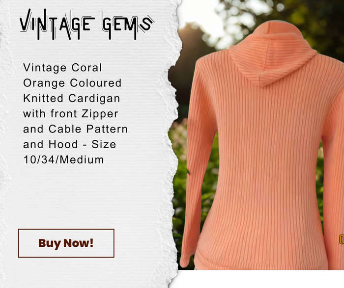 VINTAGE CORAL COLOUR CABLE PATTERN FRONT KNITTED CARDIGAN