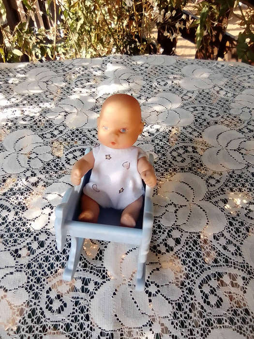 Vintage Miniature Baby Doll 8 cm and rocking horse