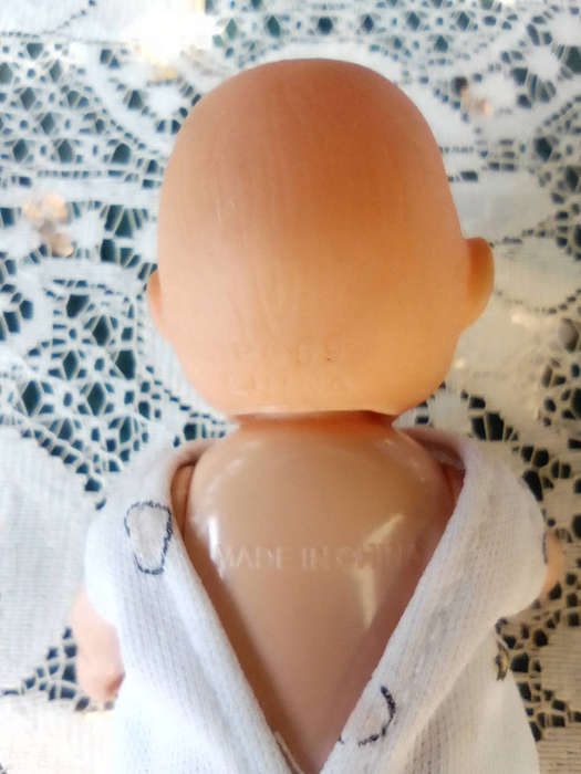 Vintage Miniature Baby Doll 8 cm and rocking horse