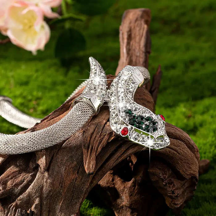 Elegant Vintage Serpent Necklace with Crystal Accents - Zinc Alloy Silver-Tone Jewelry