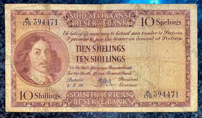 Mh De Kock. 10 shillings 4-2-1959 -- A175
