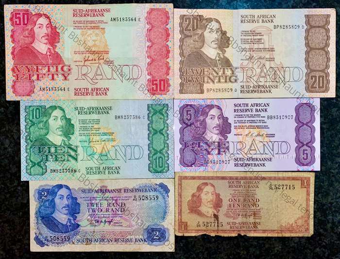 SET OF VARIOUS GOVERNORS & DECIMALS R50 TO R1 -- 1967-1990 ( 1 BID TAKES ALL)