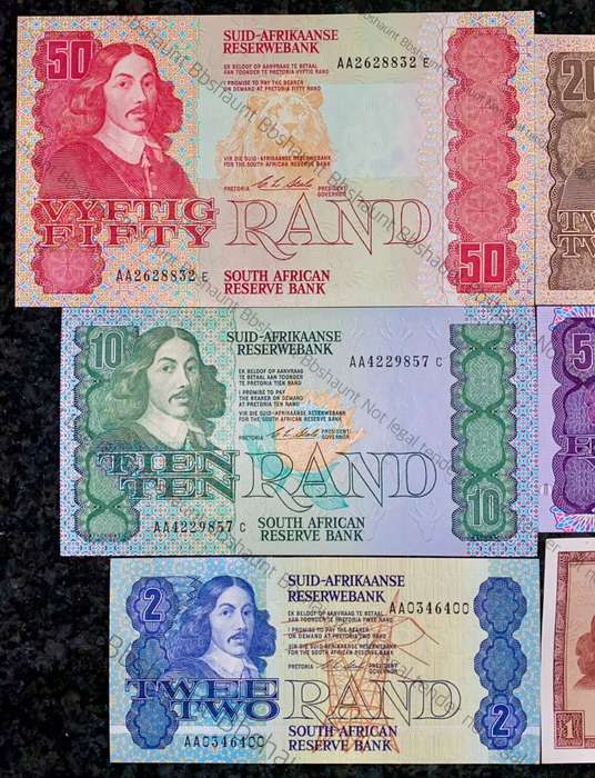 COMPLETE SET OF AA UNC CL STALS & DECIMALS R50AA TO R2AA -- 1ST ISSUE 1990 (R1A TW DE JONGH)
