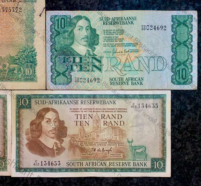 Set of R10 G Rissik 1st & 2nd issue 1962/66 - TW De Jongh 1975 & GPC De Kock 1981 (1 bid takes all)