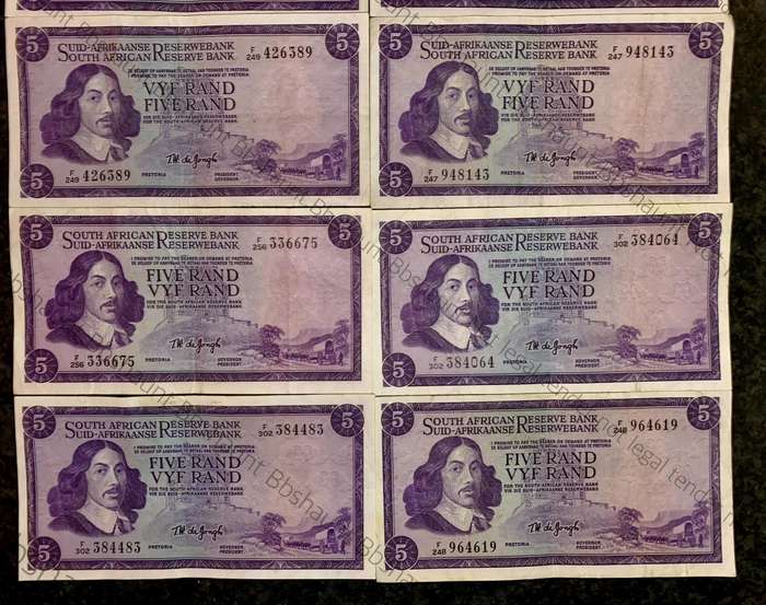 Tw De Jongh. R5 Van Riebeeck wtm 3rd issue 1975 (bid per note)