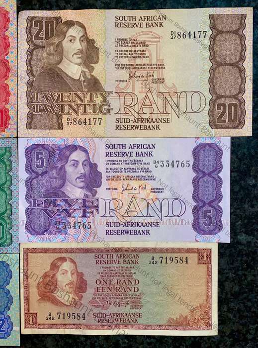 Complete Set GPC De Kock & Decimals R50 TO R2 - 1980s (R1 de Jongh 1975) (1 bid takes all)