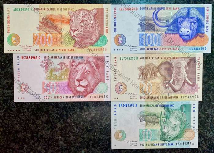 COMPLETE SET TT MBOWENI R200 TO R10 -- 1ST ISSUE 2000 UNC ANIMALS WTM (1 BID TAKES ALL)