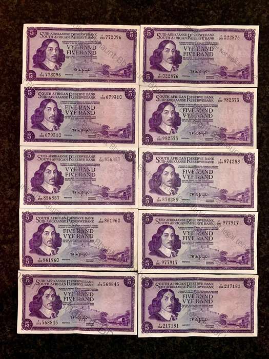 Tw De Jongh. R5 Van Riebeeck wtm 3rd issue 1975 (bid per note) good condition