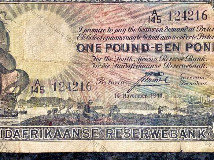 J POSTMUS 1 POUND 17TH NOVEMBER 1944 ENG/AFR A145 FIRST ISSUE VAN RIEBEECK WTM