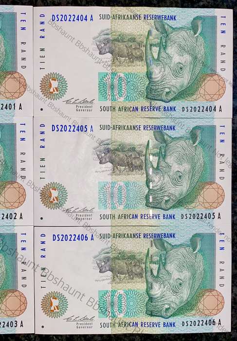 CL Stals. R10 -- in sequence DS2022401-406 Elephant wtm 2nd issue 1993 unc-aunc (1 bid takes all)