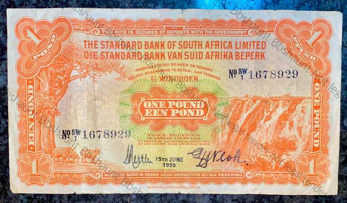 South West Africa 1 pound 15th June 1959 Standard Bank