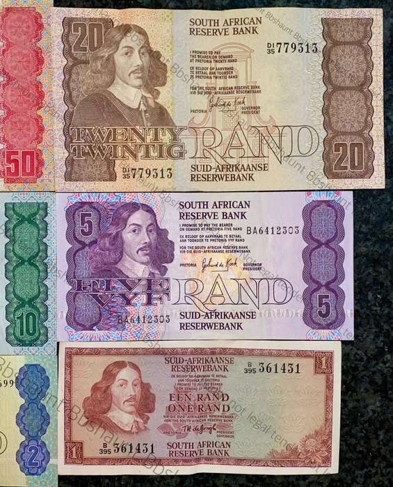 Complete Set GPC De Kock & decimals R50 TO R2 - Good Condition (R1 De Jongh 1973) (1 bid takes all)