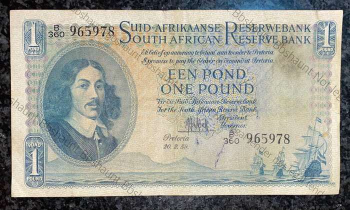 Mh De Kock. 1 pound Pretoria 1959-02-20 - B390