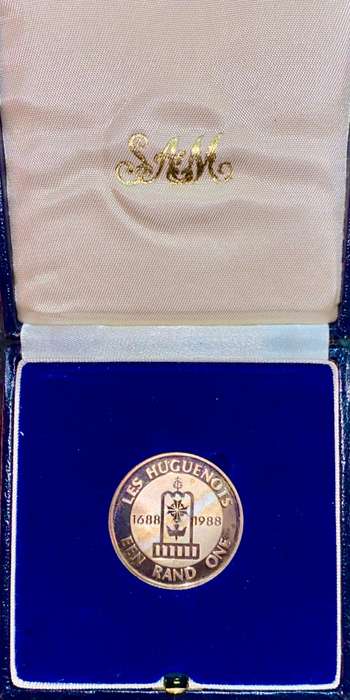 South Africa Proof Silver R1 - 1988 - Les Huguenot 1688-1988 in SA Mint Box