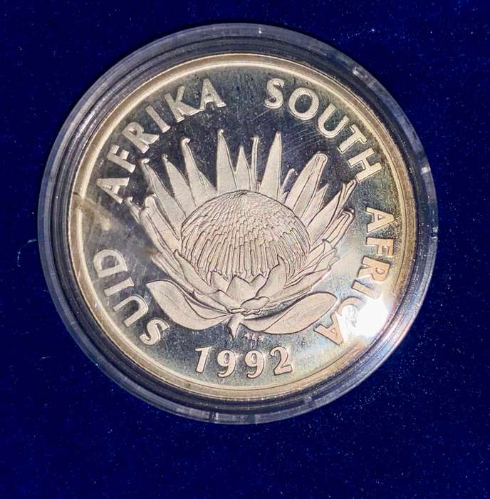 south africa silver R1 --1992 protea -- centenary coin manufacturer 1892-1992 - in sa mint box