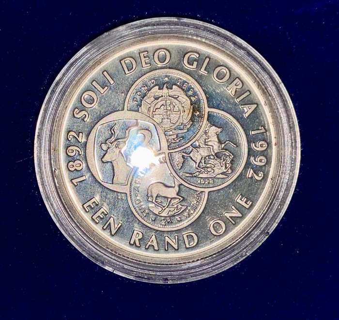 south africa silver R1 --1992 protea -- centenary coin manufacturer 1892-1992 - in sa mint box