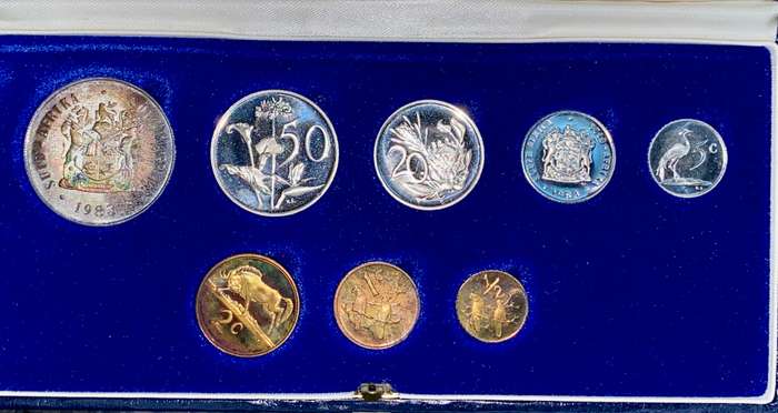 South Africa Proof set silver R1 TO 1/2 cent 1983 blue SA mint box