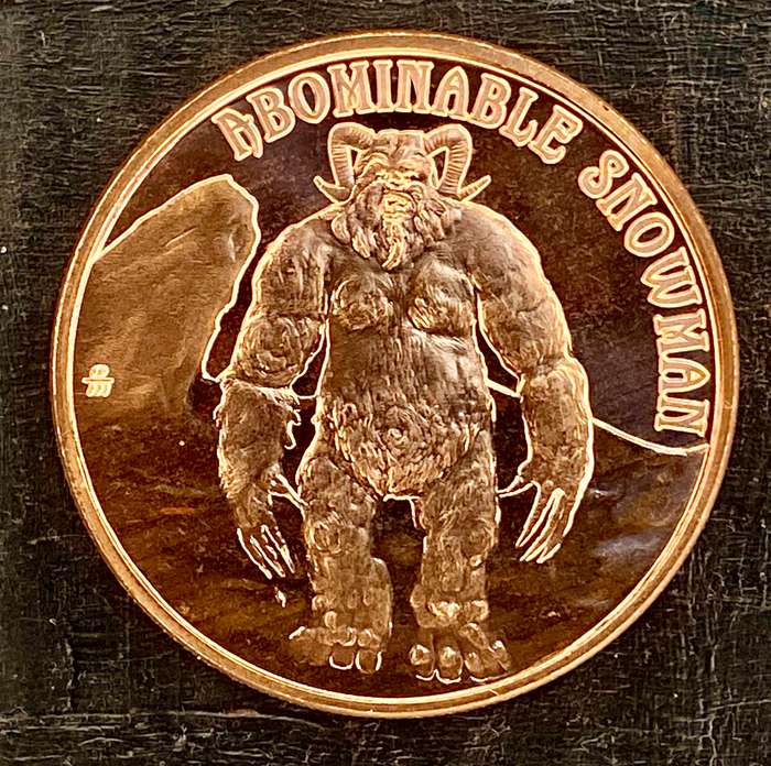 1OZ -- Abominable Snowman Cryptic Creatures -- 1OZ 999 Copper Round BU