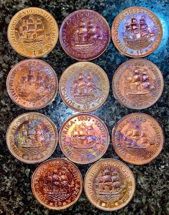 S.A Union set 1 penny 1950 to 1960 amazing toning excellent conditions (1 bid atkes all)