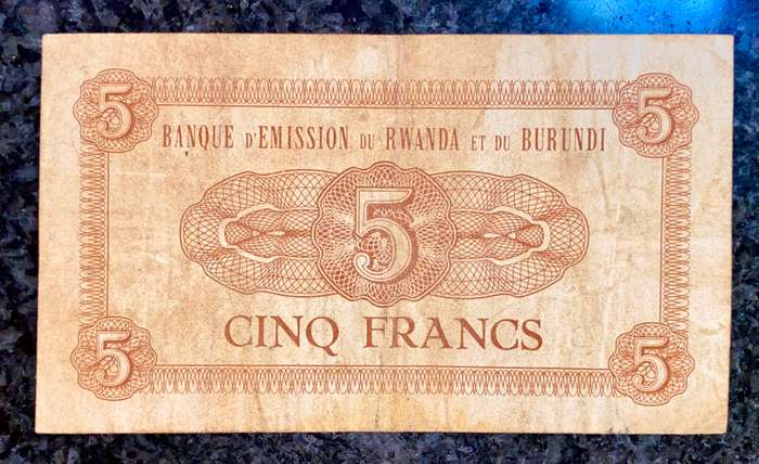Rwanda & Burundi 5 francs 15-09-1960 B ( Scarce )