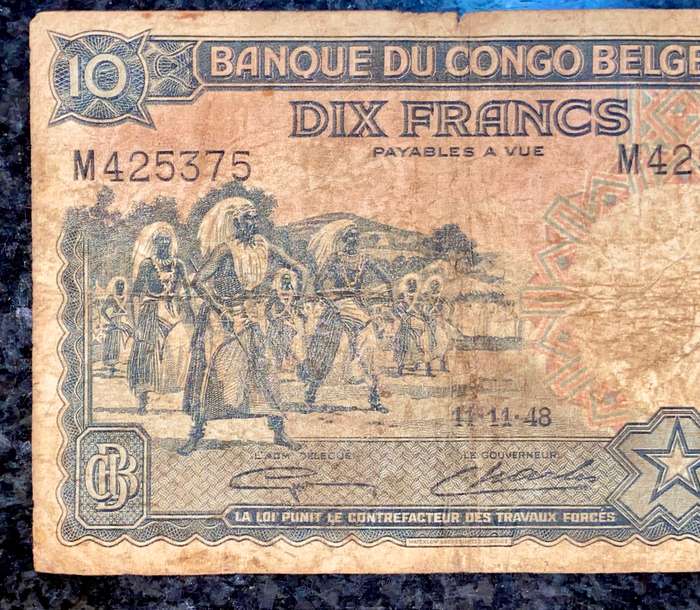 Belgium Congo 10 francs 11-11-1948