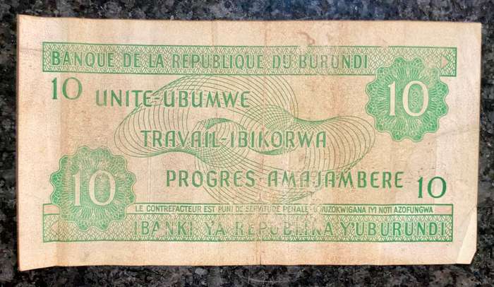 Burundi 10 francs 01-08-2001