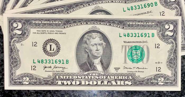USA 2 dollars in sequence 691-680 San Francisco Federal mint 2017 unc (BID PER NOTE)