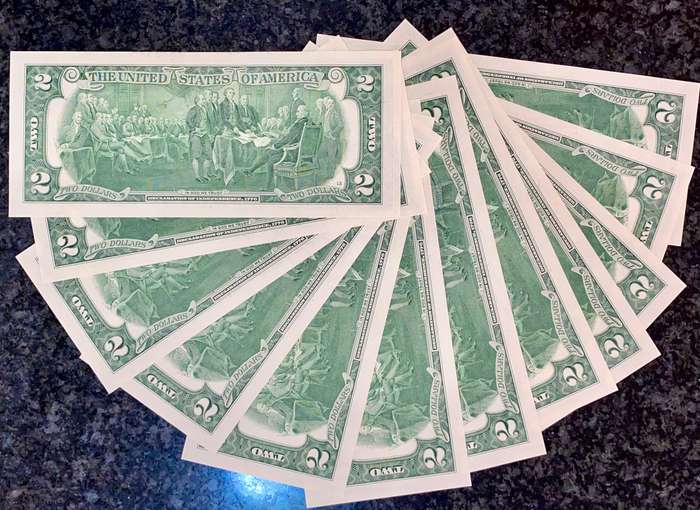 USA 2 dollars in sequence 691-680 San Francisco Federal mint 2017 unc (BID PER NOTE)