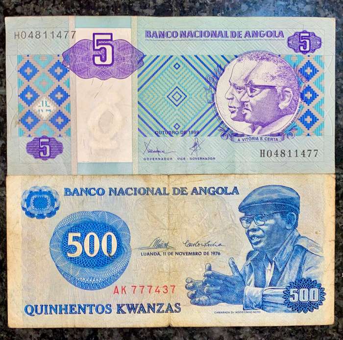 Angola set 500 kwanzas 1976 & 50 kwanzas 1999 (1 bid takes all)